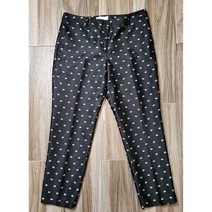 RSVP By Talbots Pants Women 14 Black Allover Swan Print Dress High-Rise Straight